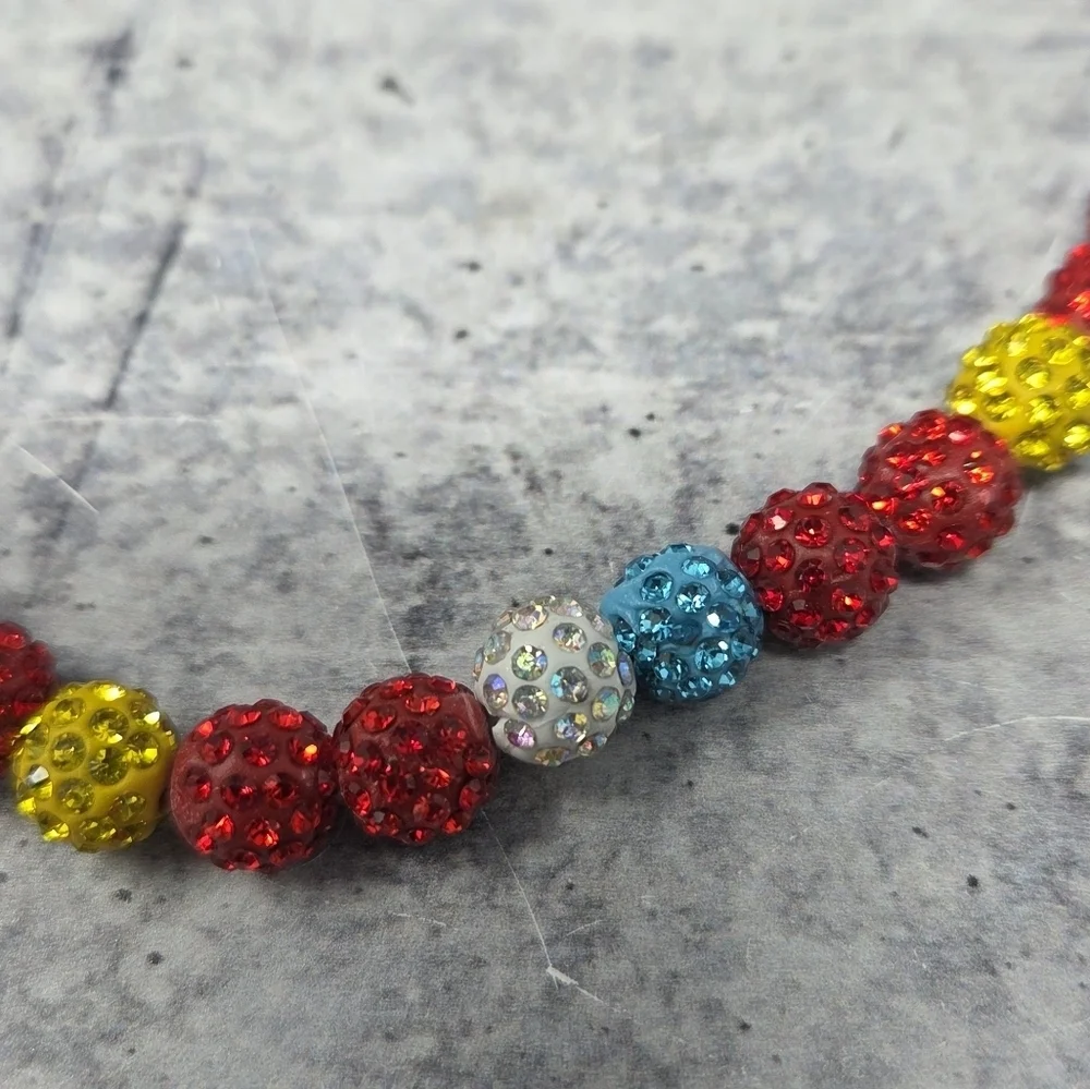 NEW Baseball Sparkle Beaded Necklace from Plate Crate Red Yellow Blue White
